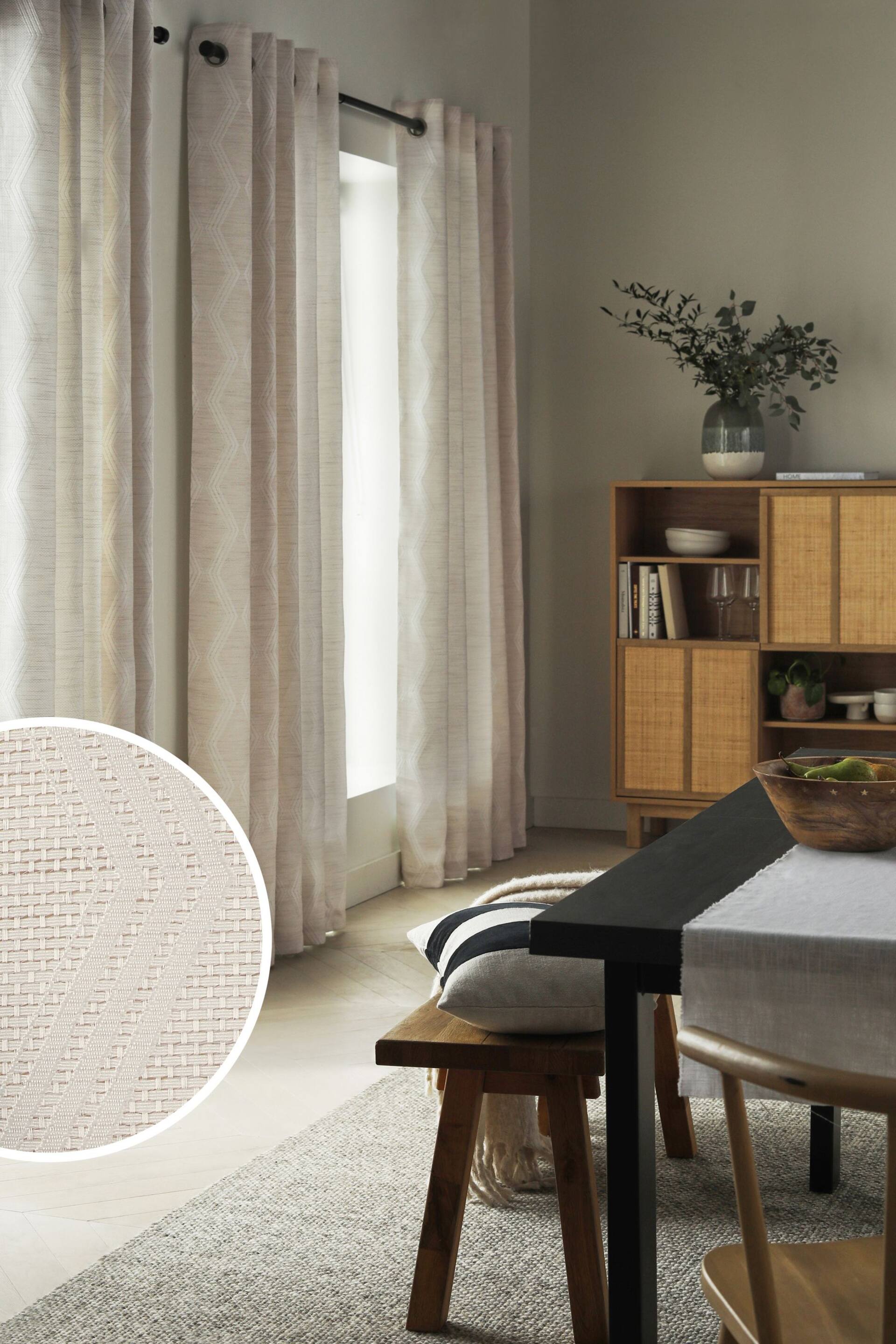 Natural Next Textured Jacquard Eyelet Lined Curtains - Image 2 of 6