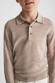 Reiss Wheat Melange Trafford Junior Merino Wool Polo Shirt - Image 1 of 6