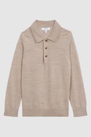 Reiss Wheat Melange Trafford Junior Merino Wool Polo Shirt - Image 2 of 6