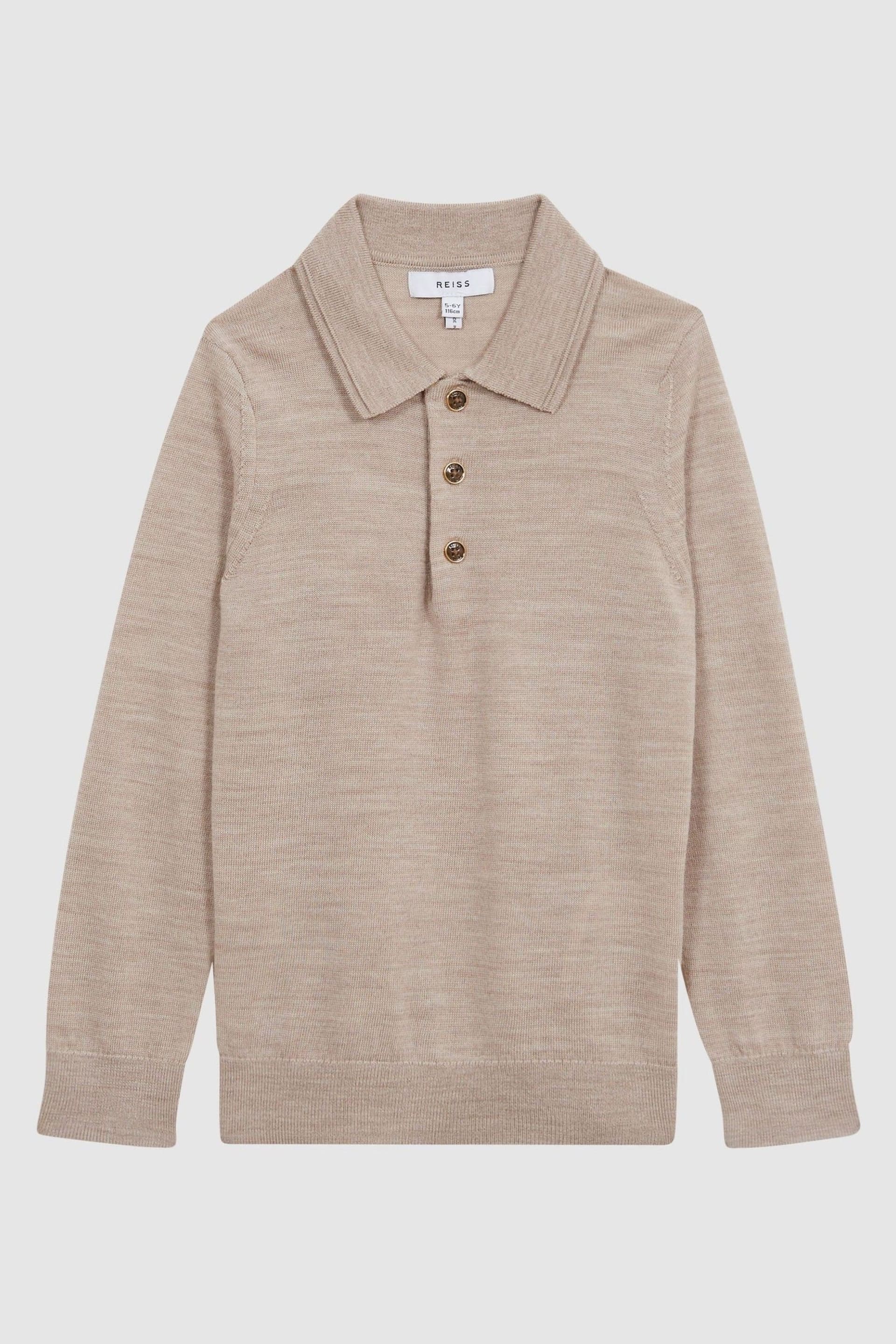 Reiss Wheat Melange Trafford Junior Merino Wool Polo Shirt - Image 2 of 6