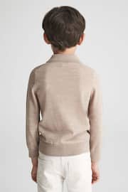 Reiss Wheat Melange Trafford Junior Merino Wool Polo Shirt - Image 5 of 6