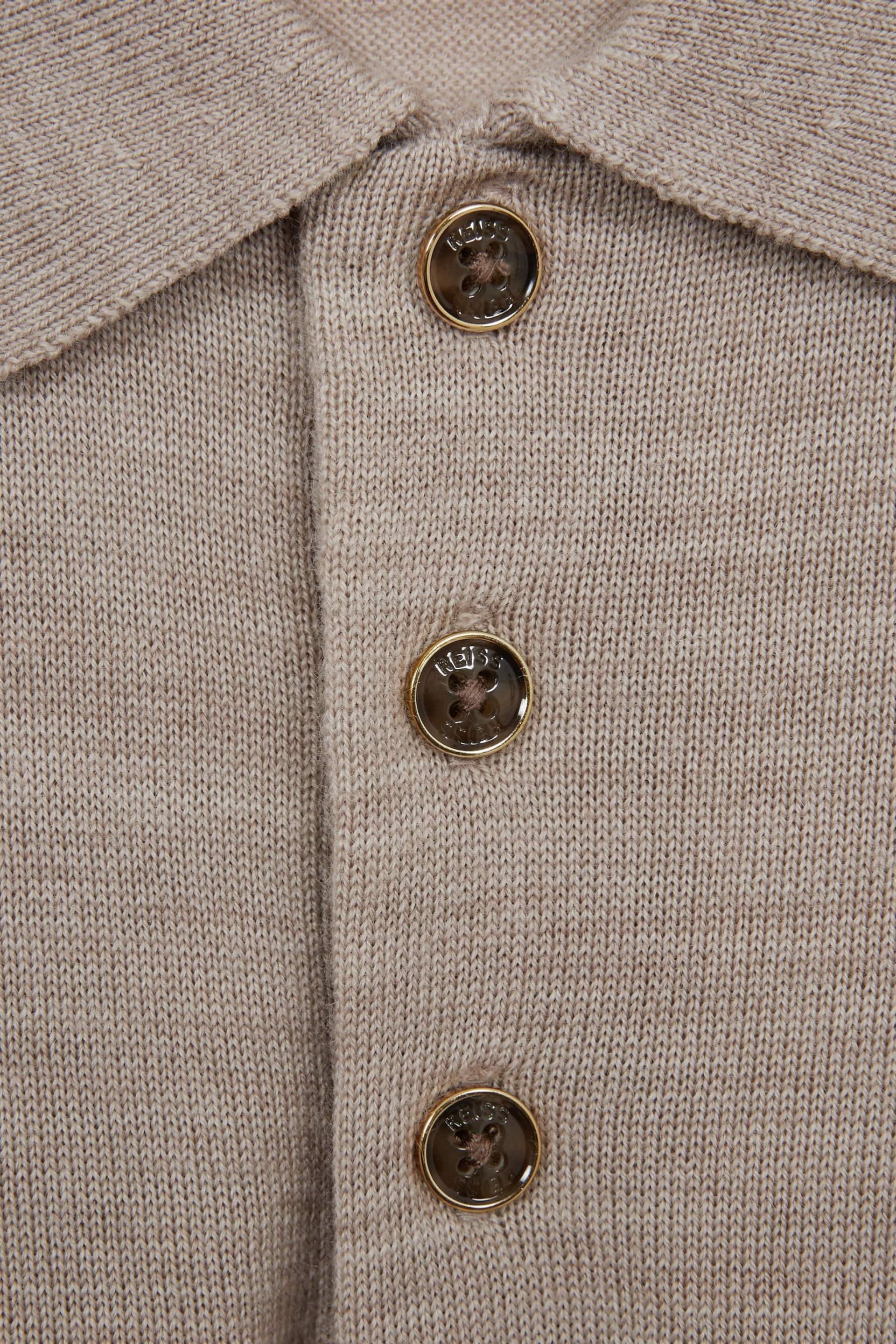 Reiss Wheat Melange Trafford Junior Merino Wool Polo Shirt - Image 6 of 6