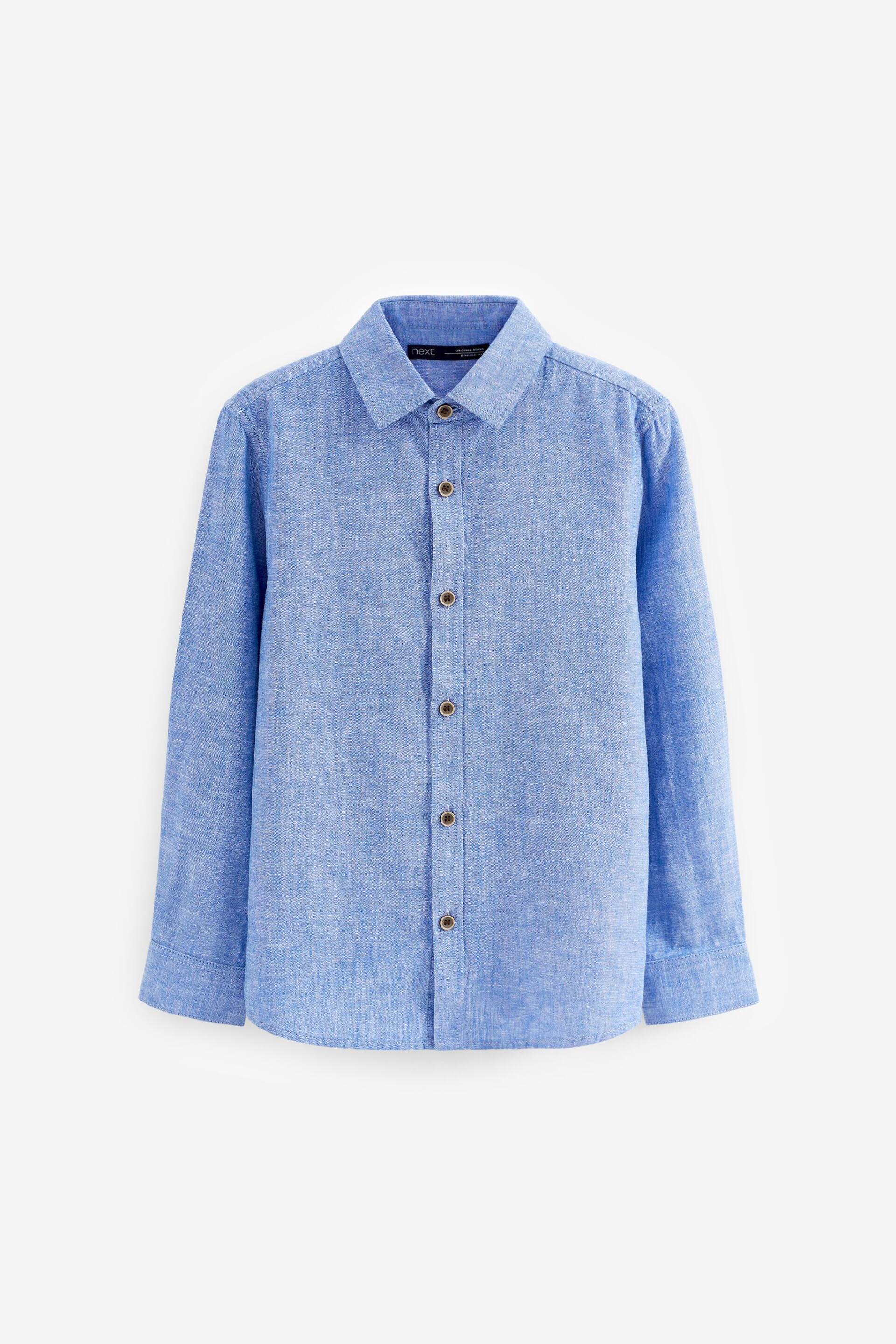 Blue Long Sleeve Linen Blend Shirt (3-16yrs) - Image 1 of 2