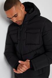 Threadbare Black Showerproof Four Pocket Hooded Puffer Jacket - Image 4 of 4