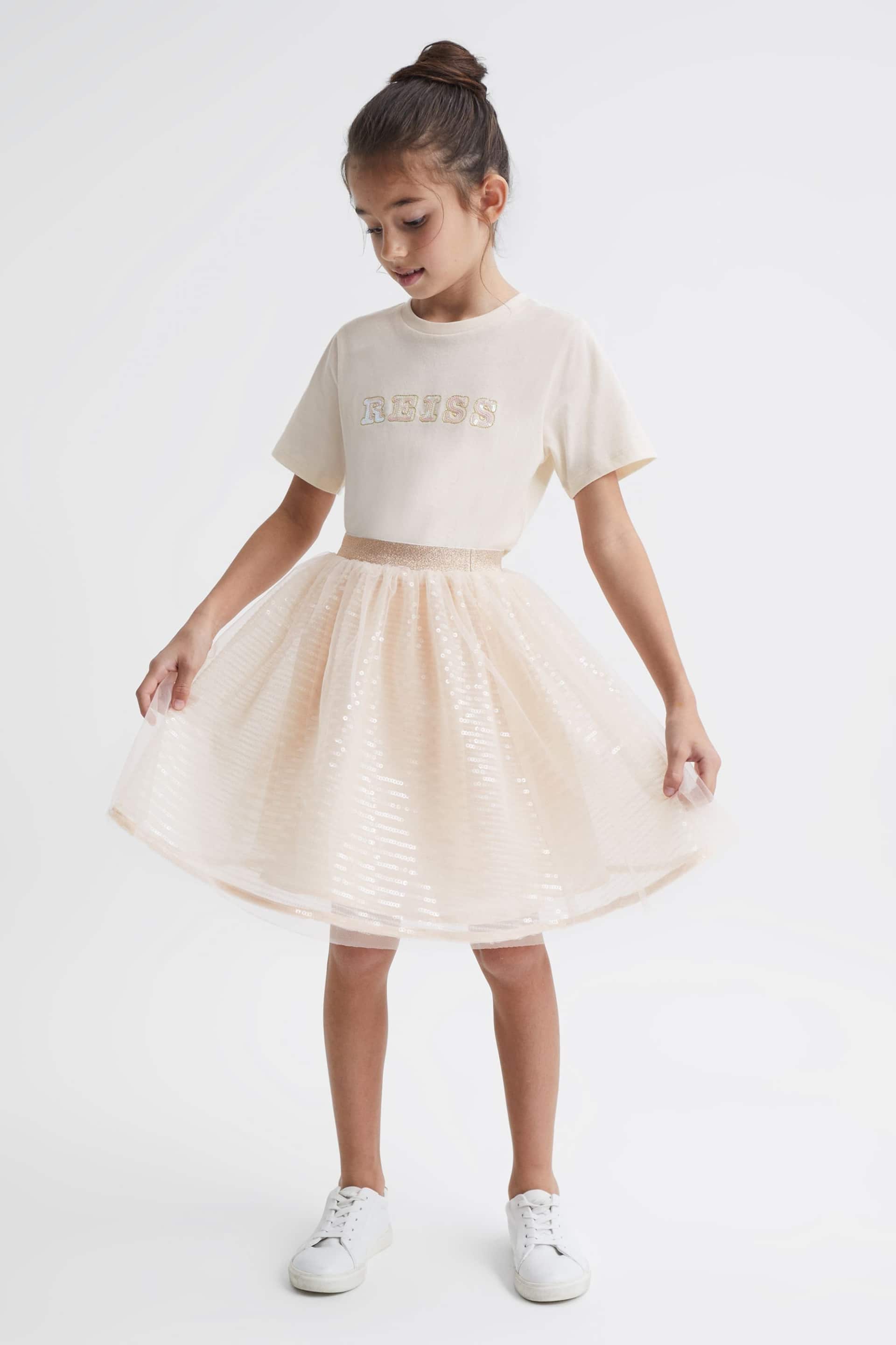 Reiss Pale Pink Charlotta Junior Sequin Midi Skirt - Image 3 of 6