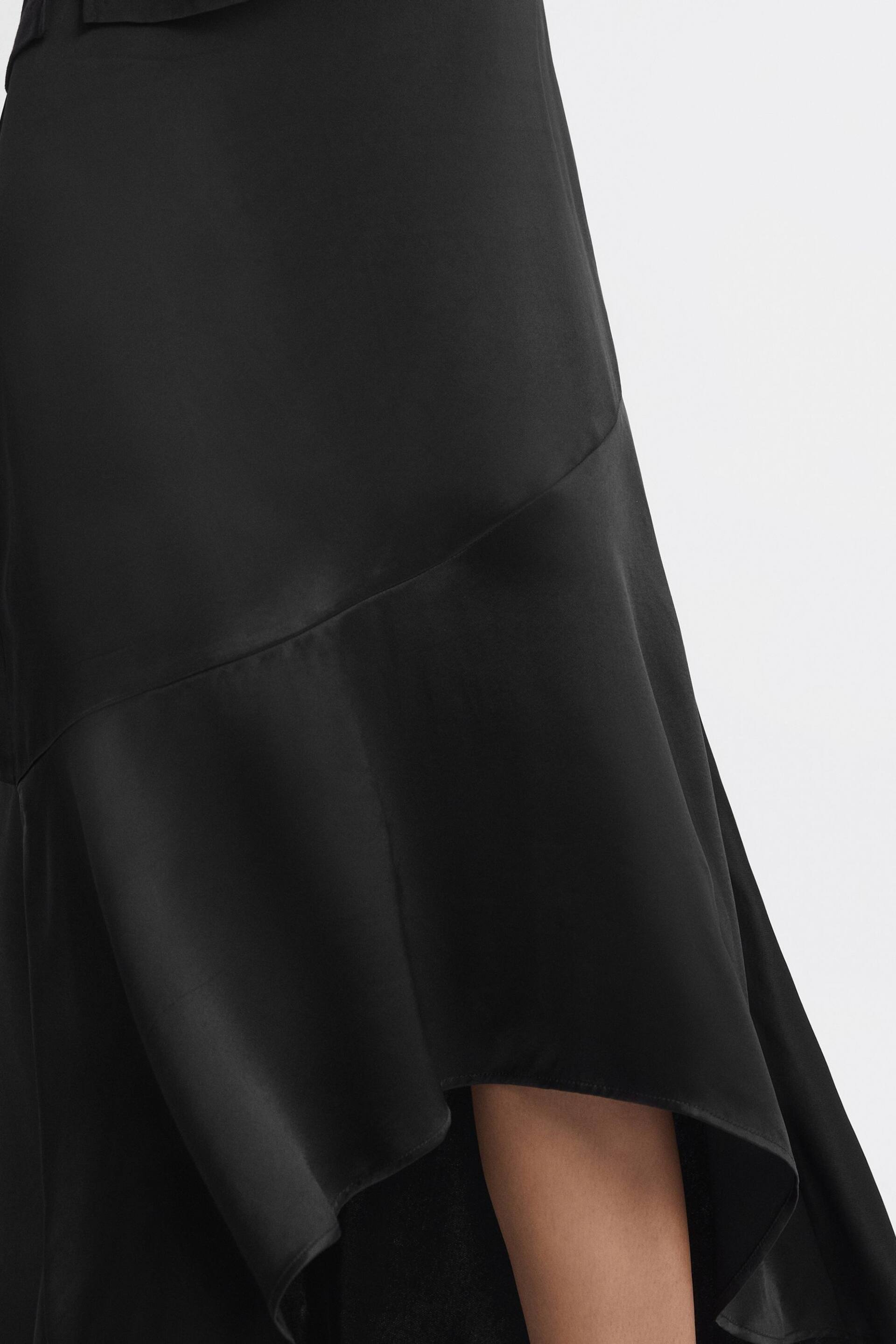 Reiss Black Inga Satin High Rise Midi Skirt - Image 4 of 6