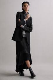 Reiss Black Inga Satin High Rise Midi Skirt - Image 6 of 6