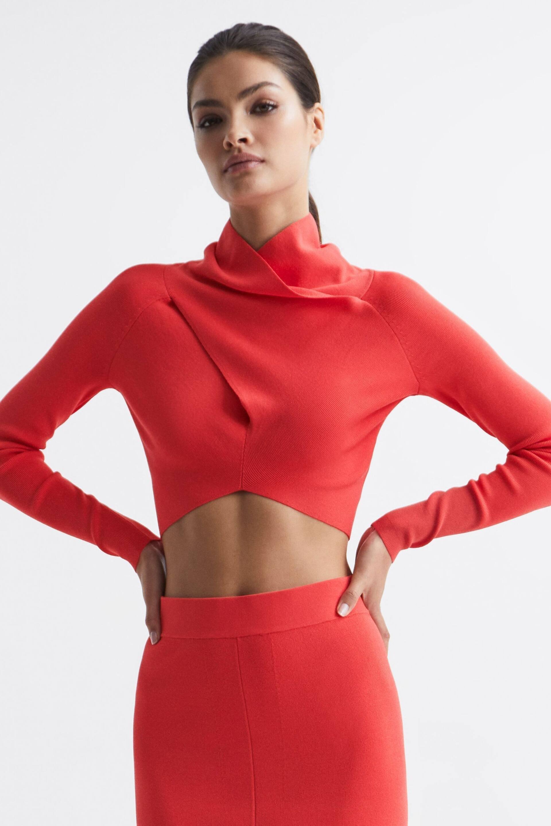 Reiss Coral Elsie High Neck Cropped Co Ord Top - Image 1 of 5
