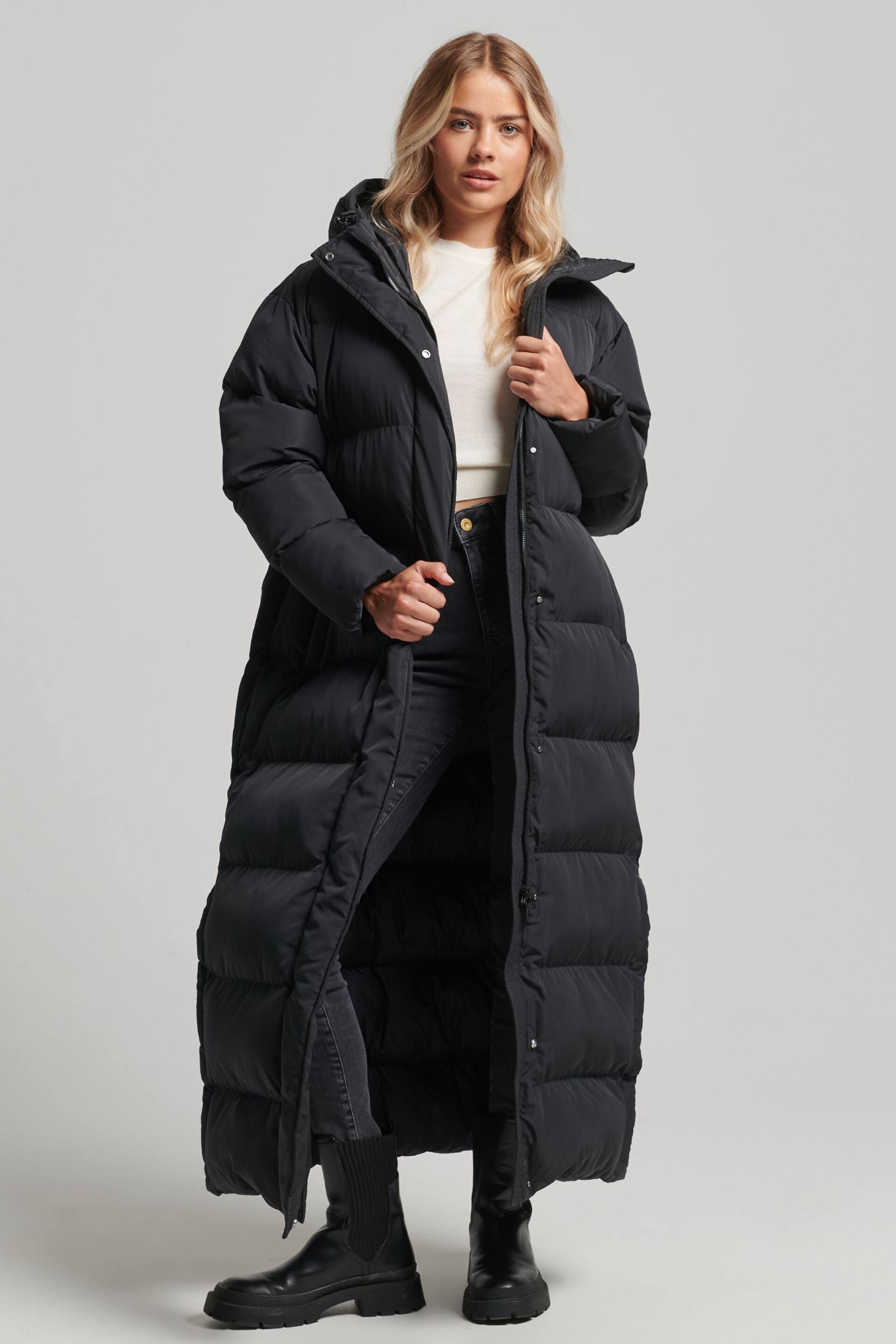 Superdry Black Studios Super Long Duvet Puffer Coat - Image 1 of 3