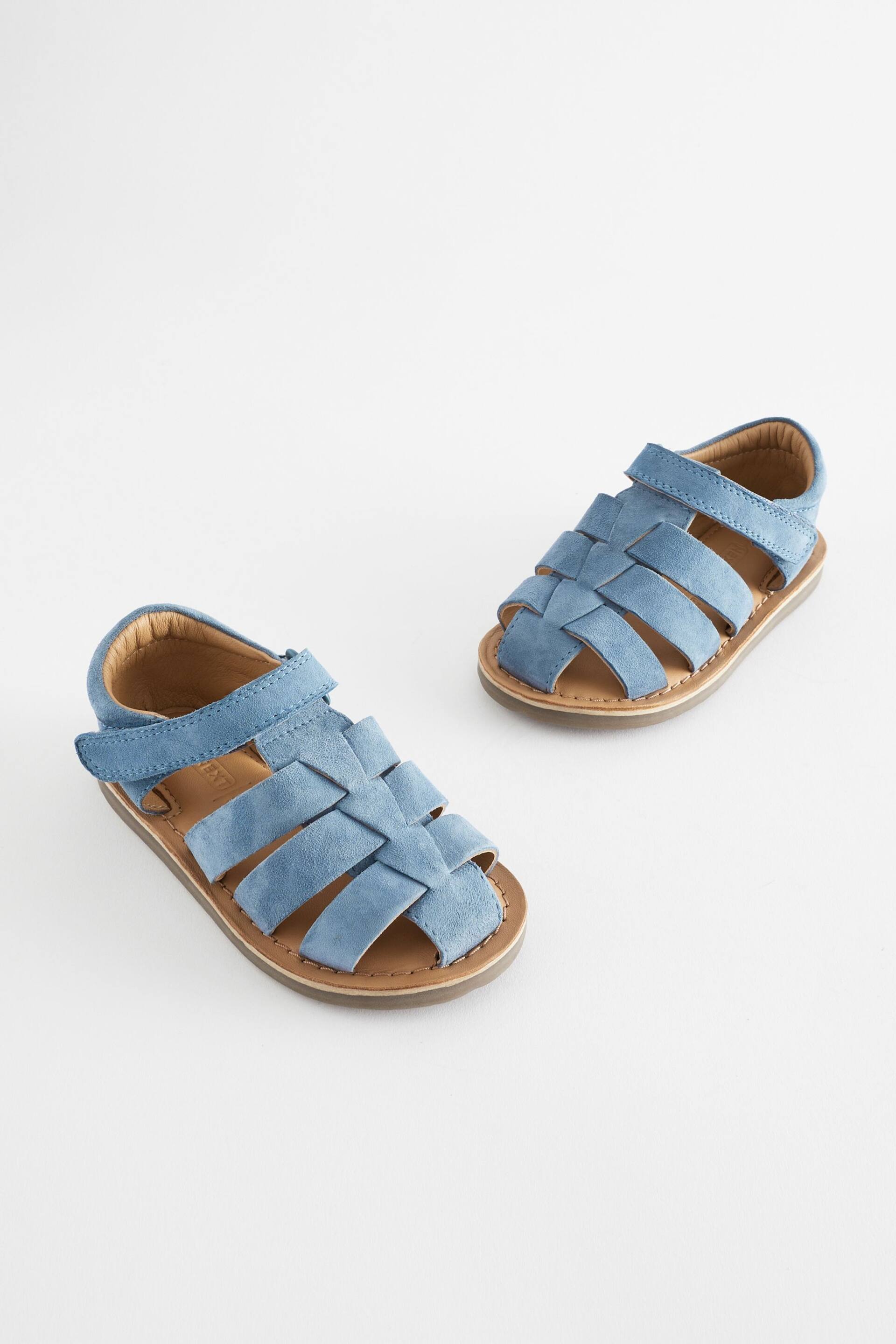 Blue Leather Closed Toe Touch Fastening Sandals - Image 1 of 7