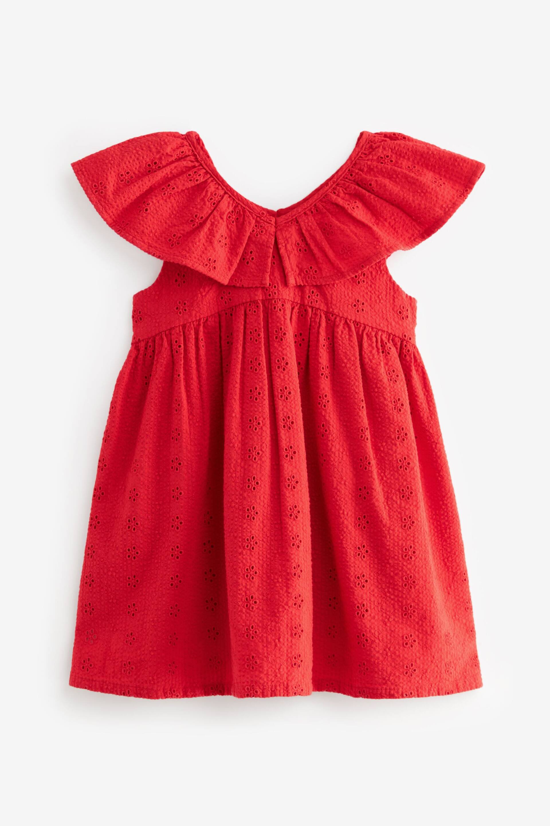 Red Cotton Broderie Dress (3mths-8yrs) - Image 4 of 6