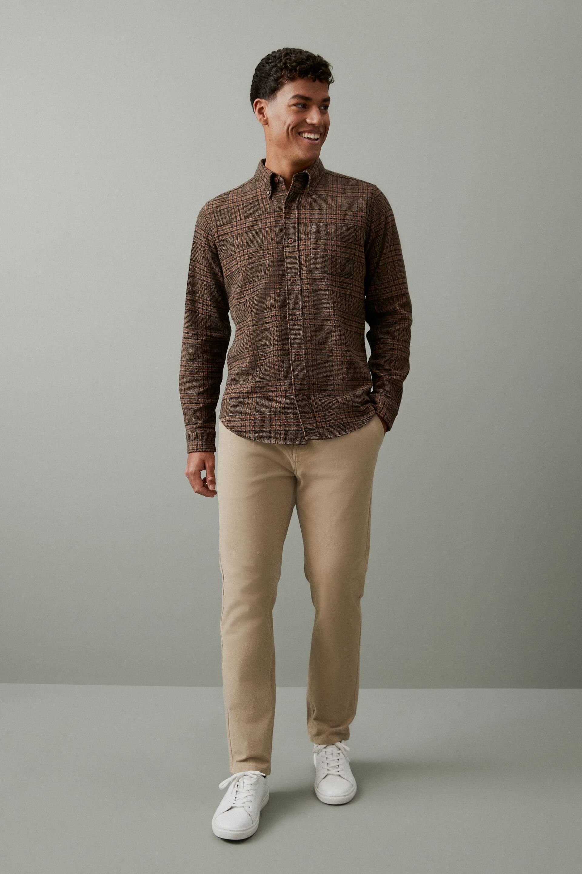 Brown Textured Check Long Sleeve Shirt - Image 2 of 9