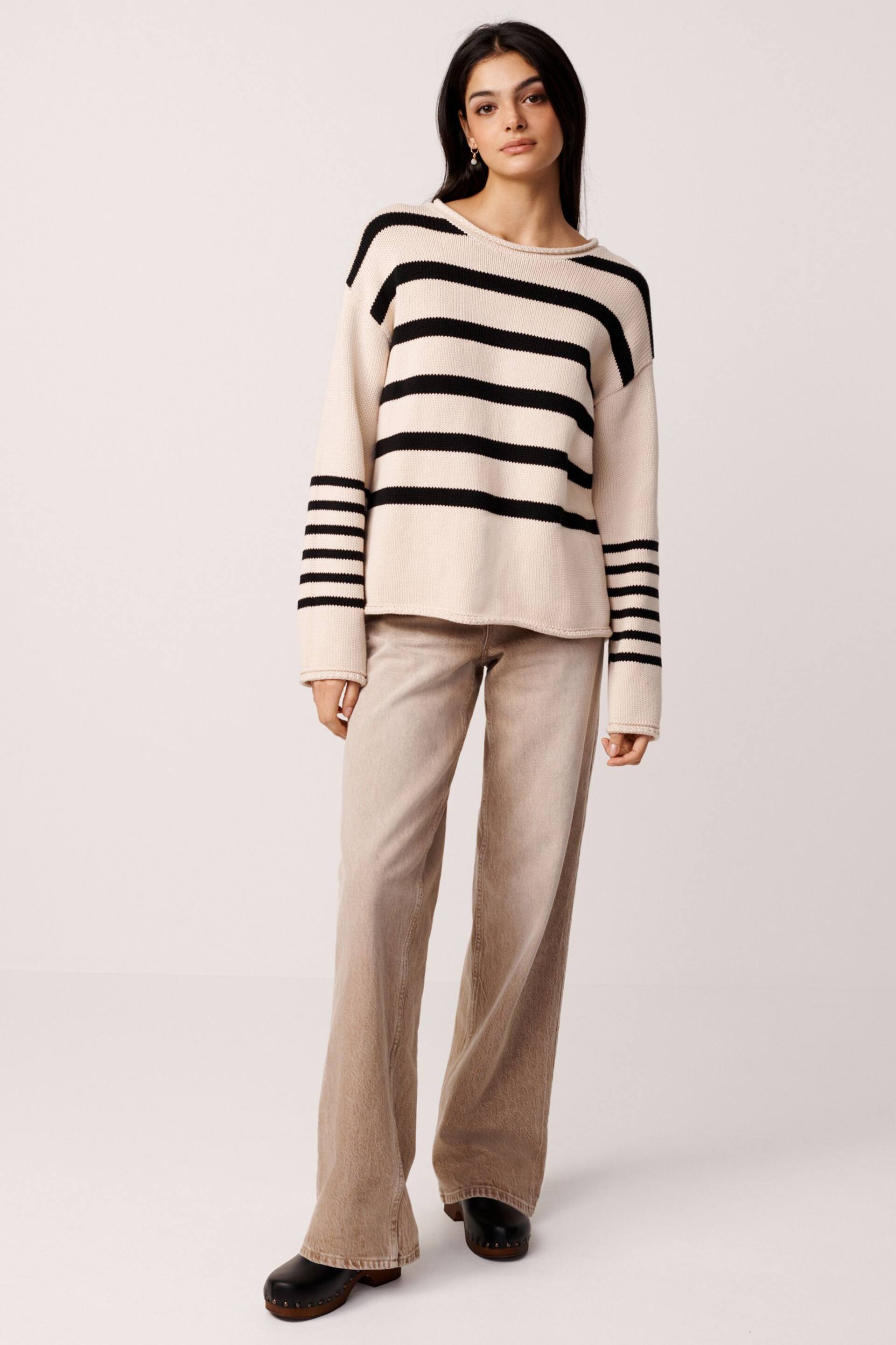 Neutral Brown 100% Cotton Stripe Jumper - Image 2 of 6