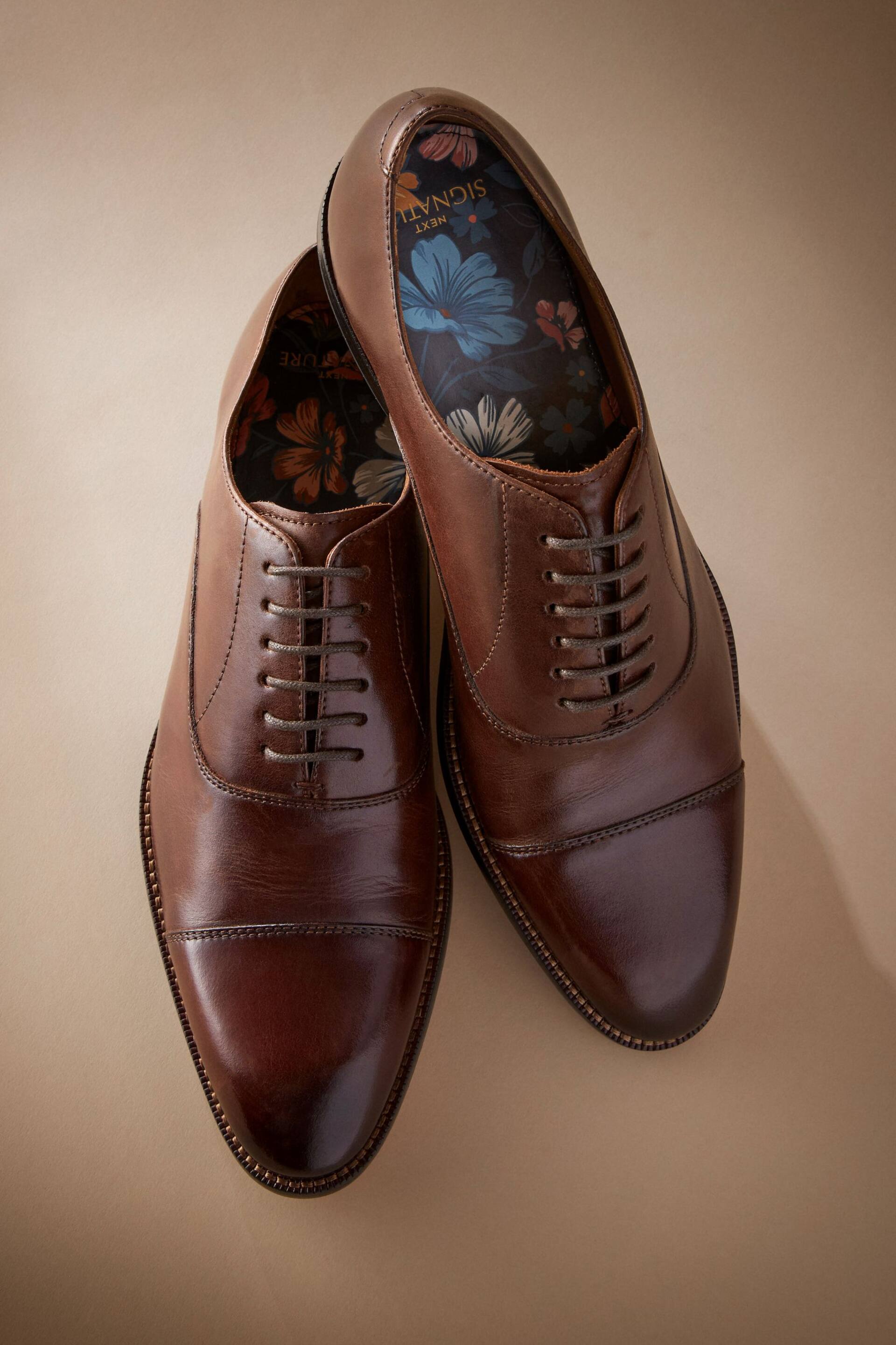 Tan Brown Signature Leather Sole Oxford Toe Cap Shoes - Image 3 of 5