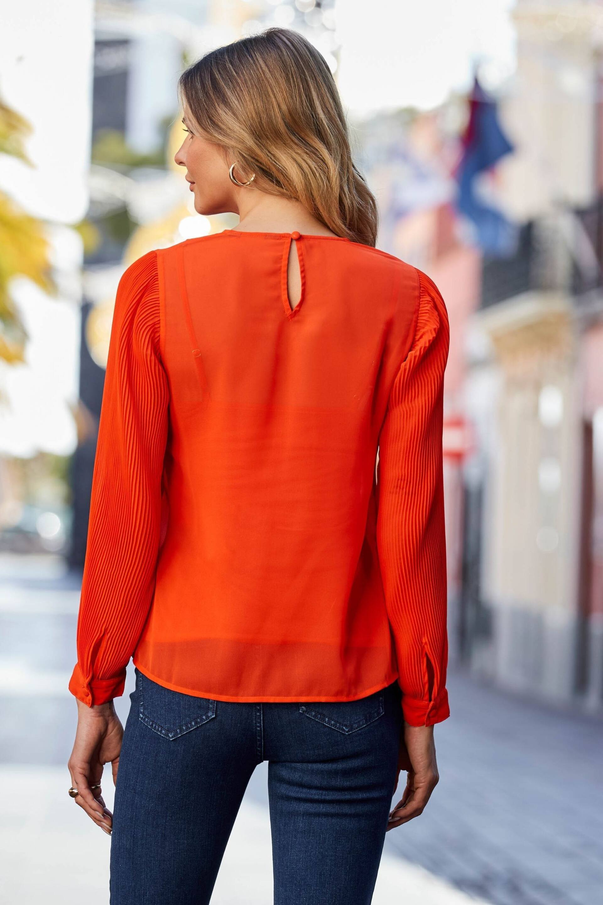 Sosandar Orange Pleat Sleeve Tunic Top - Image 2 of 5