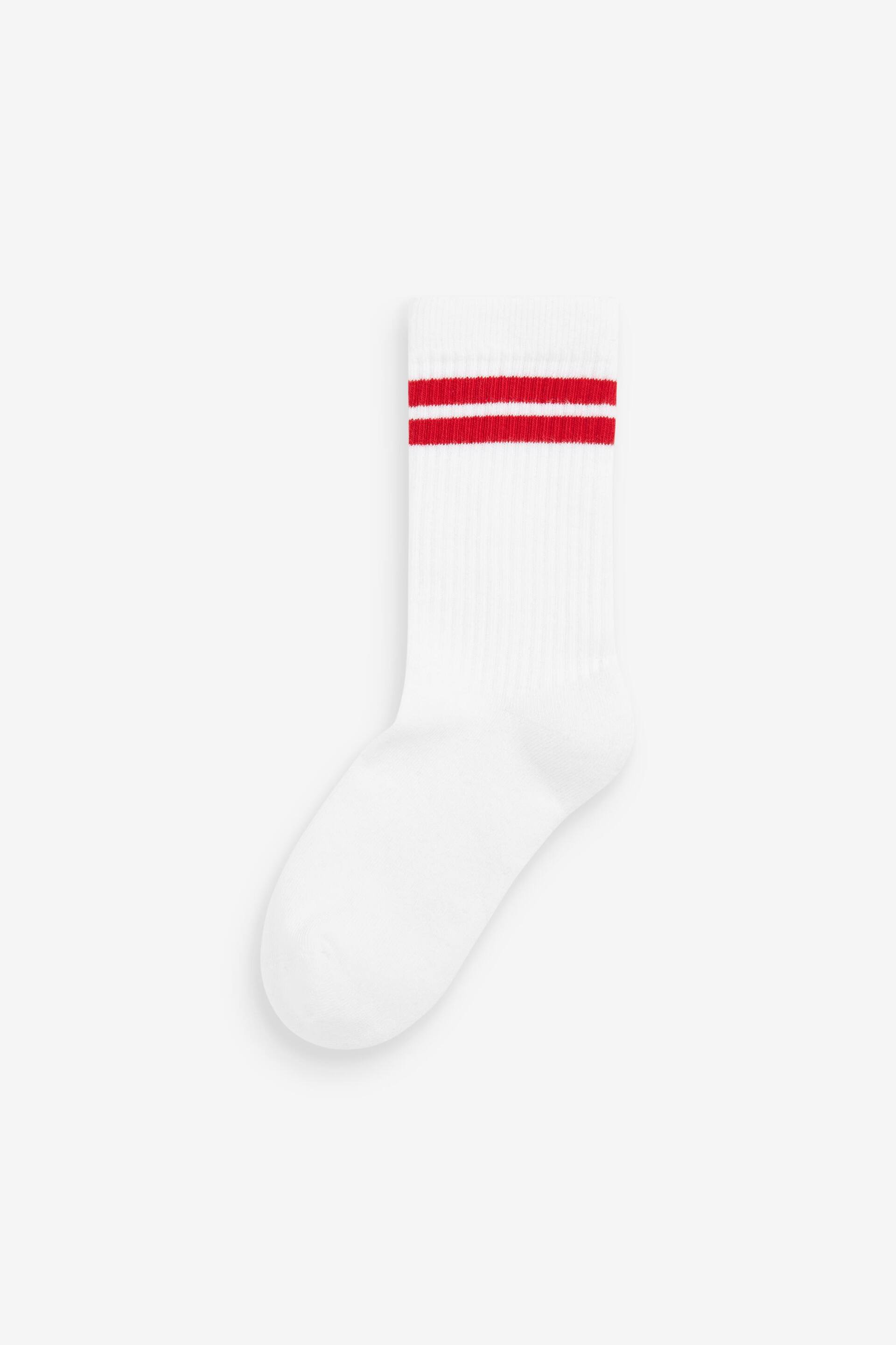 White/Blue/Red Cushioned Footbed Cotton Rich Ribbed Socks 5 Pack - Image 6 of 6