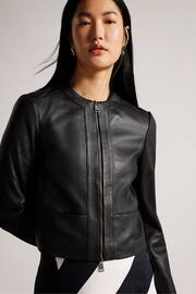 Ted Baker Black Fitted Clarya Panelled Leather Jacket - Image 2 of 5