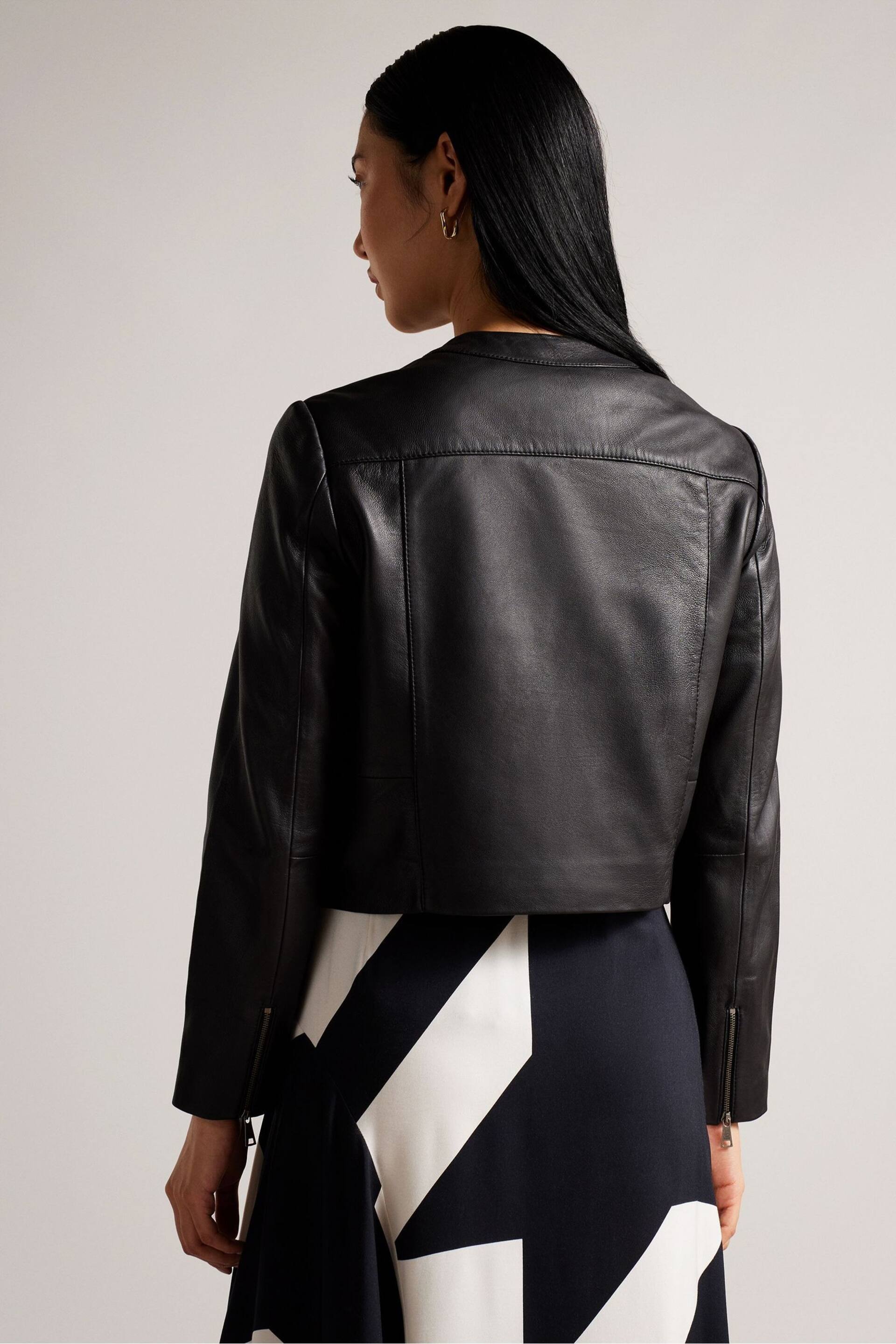 Ted Baker Black Fitted Clarya Panelled Leather Jacket - Image 3 of 5
