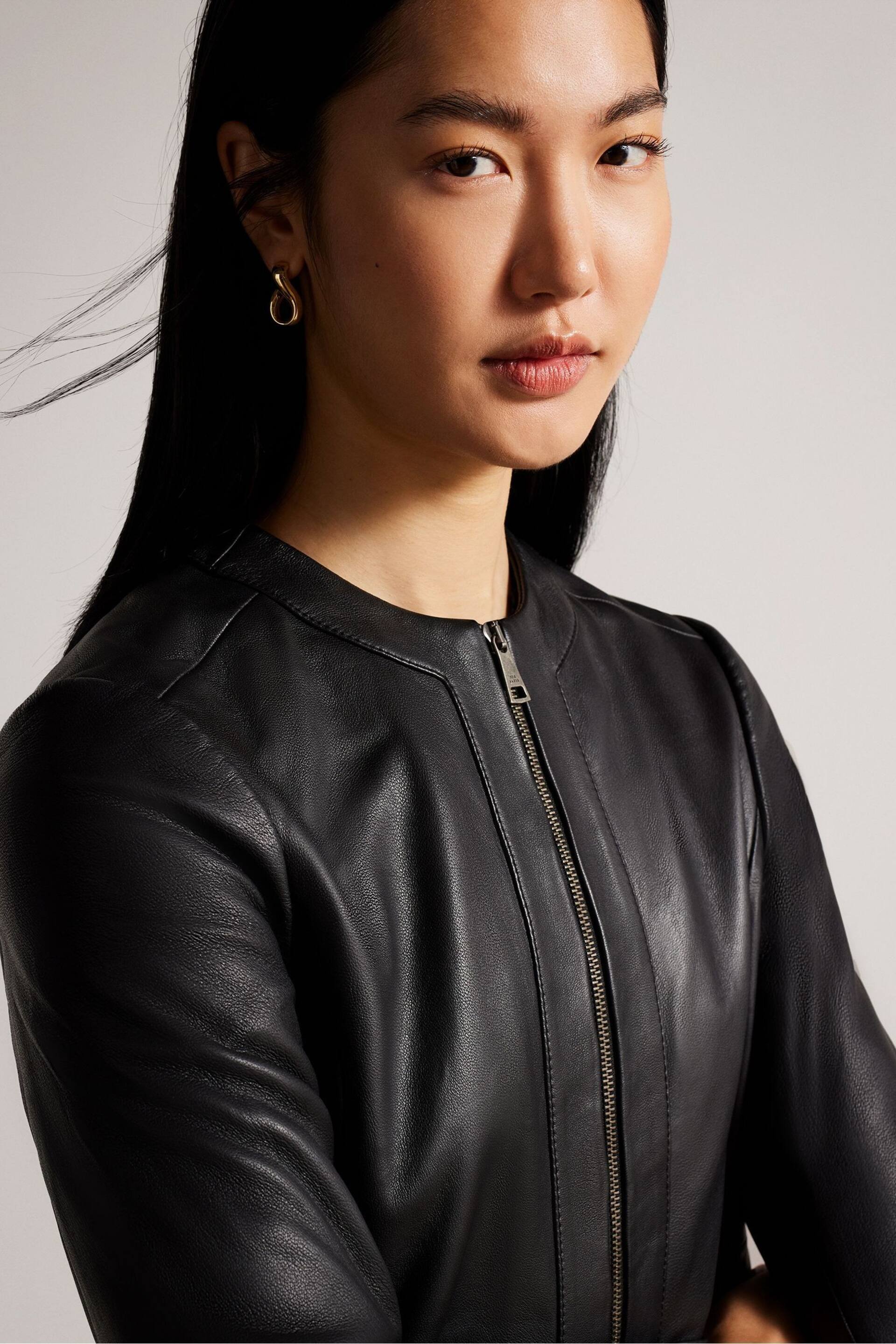 Ted Baker Black Fitted Clarya Panelled Leather Jacket - Image 4 of 5