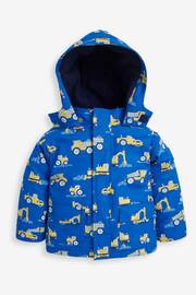 JoJo Maman Bébé Cobalt Blue Digger Print Cosy Waterproof Jacket - Image 2 of 7