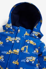 JoJo Maman Bébé Cobalt Blue Digger Print Cosy Waterproof Jacket - Image 3 of 7