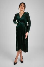 JoJo Maman Bébé Green Velvet Maternity & Nursing Wrap Dress - Image 1 of 7