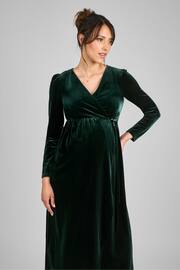JoJo Maman Bébé Green Velvet Maternity & Nursing Wrap Dress - Image 3 of 7