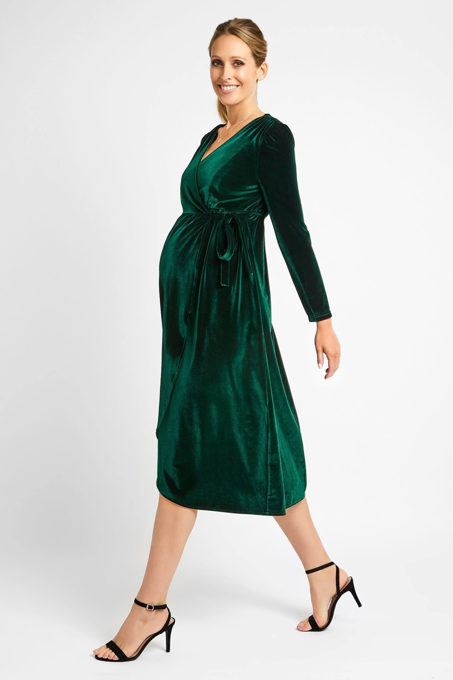 JoJo Maman Bébé Green Velvet Maternity & Nursing Wrap Dress - Image 4 of 7