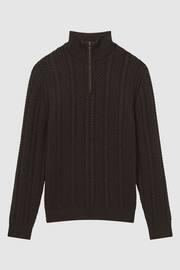 Reiss Chocolate Bantham Cable Knit Half-Zip Funnel Neck Jumper - Image 2 of 5