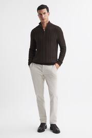 Reiss Chocolate Bantham Cable Knit Half-Zip Funnel Neck Jumper - Image 4 of 5