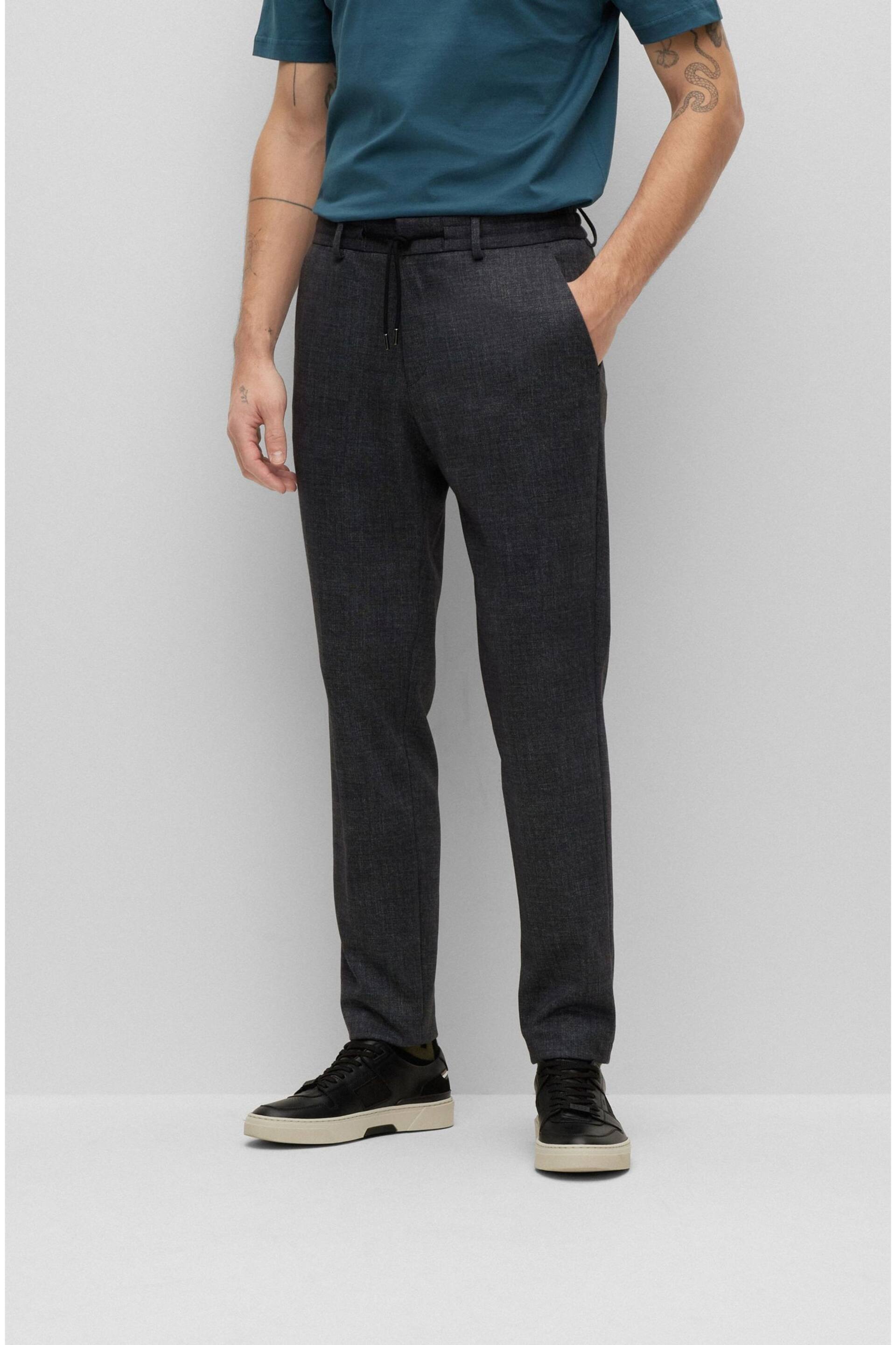 BOSS Dark Blue Tapered Fit Contempory Check Trousers - Image 6 of 10