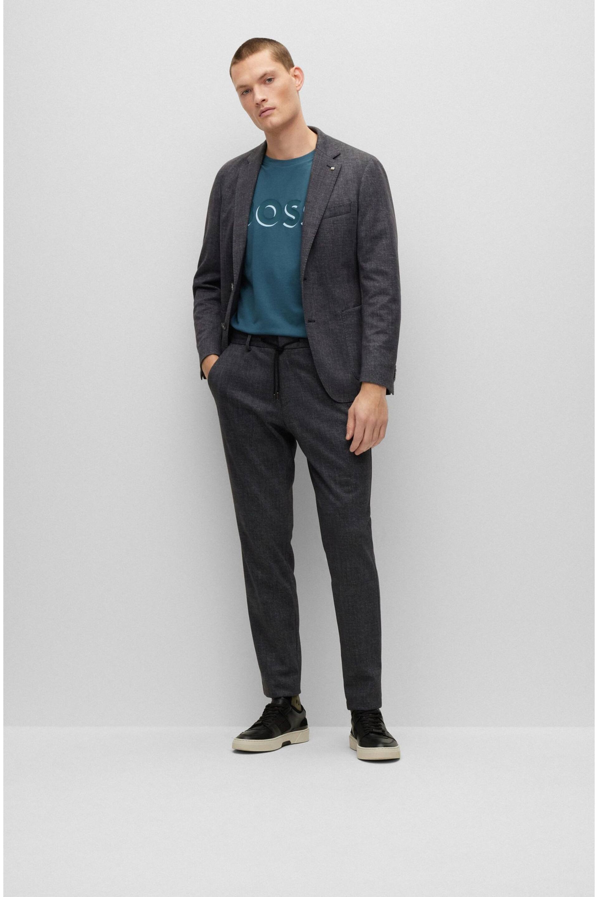 BOSS Dark Blue Tapered Fit Contempory Check Trousers - Image 9 of 10