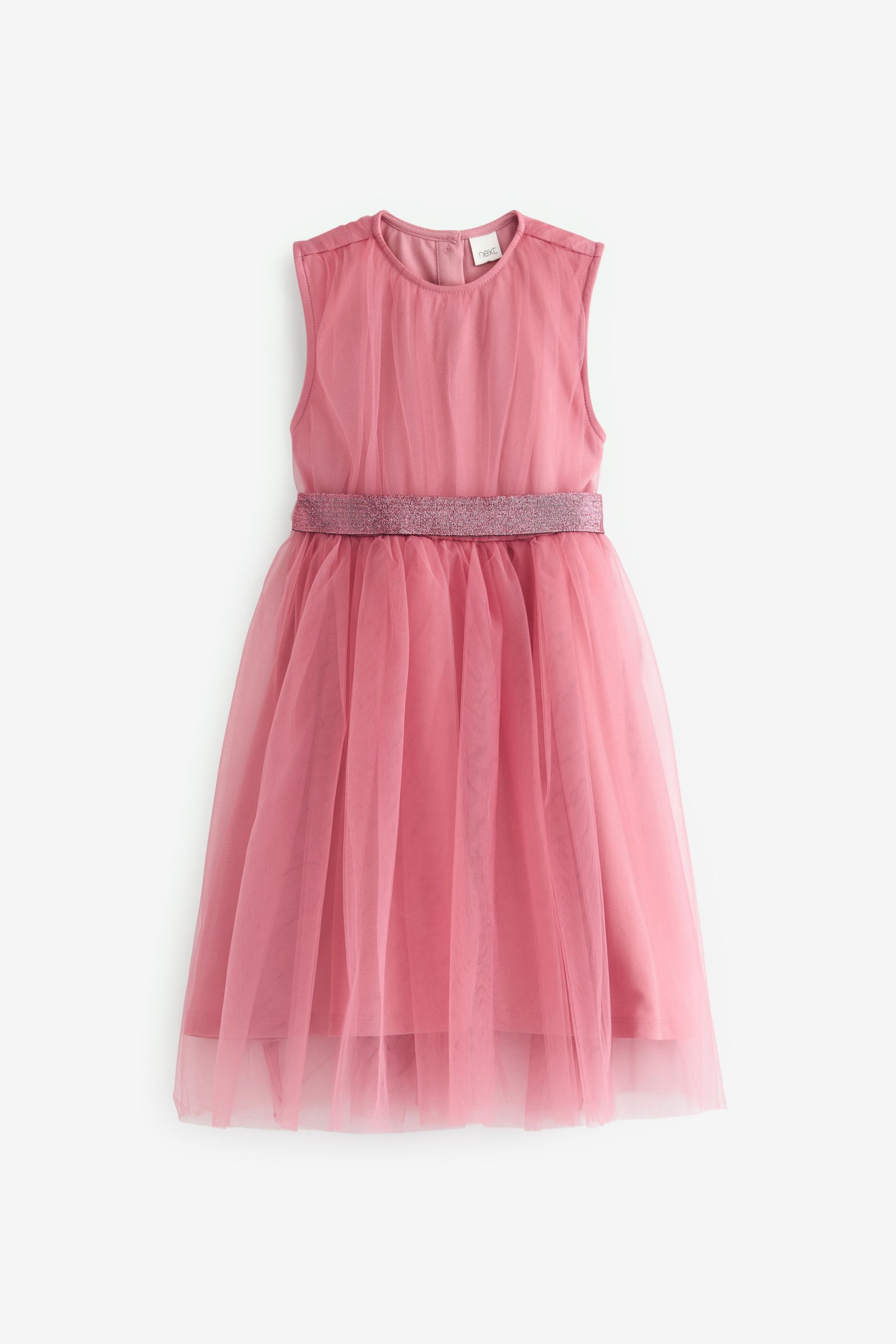 Rose Pink Mesh Tie Back Party Dress (3-16yrs) - Image 8 of 8