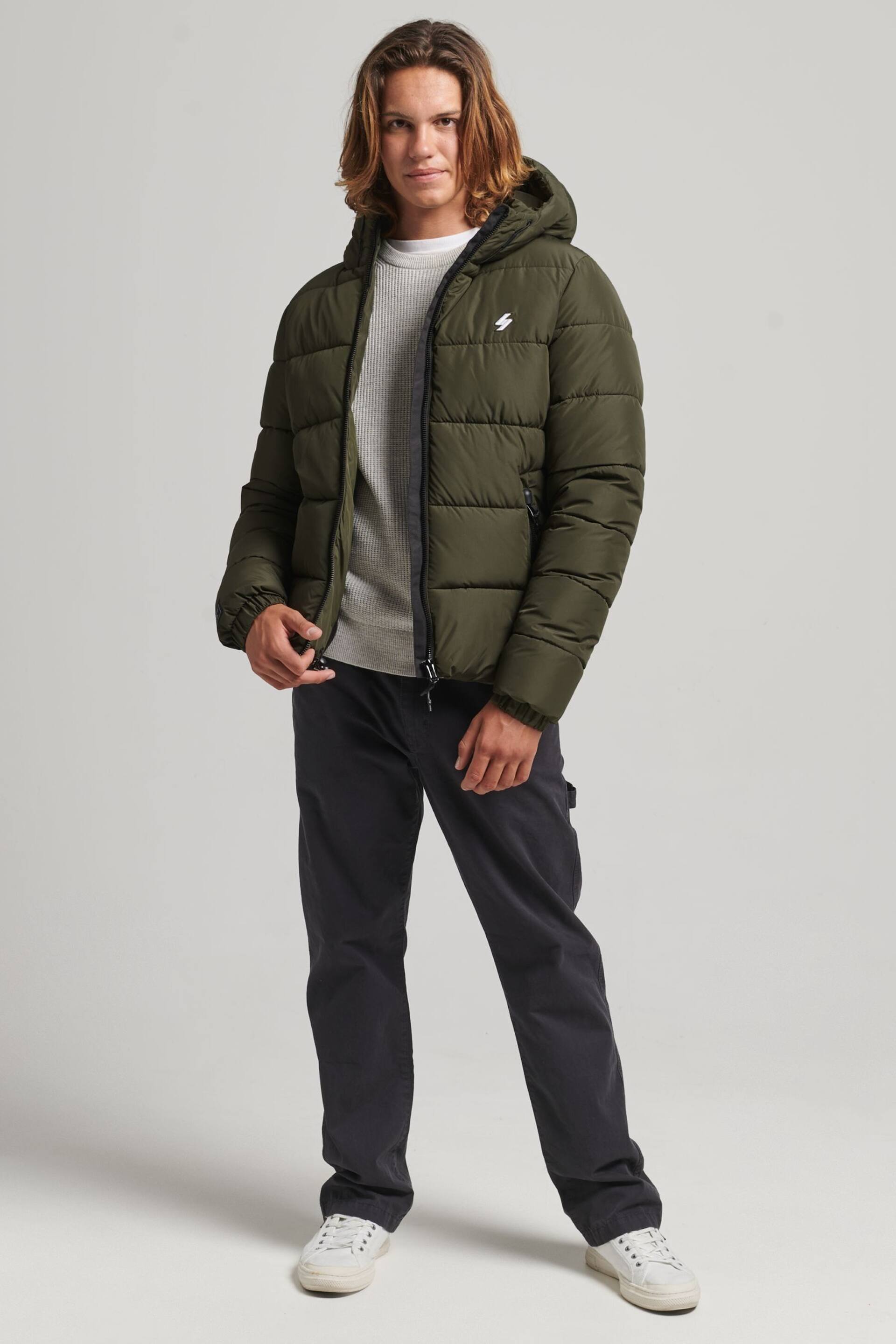 Superdry Dark Moss Hooded Mens Sports Puffer Jacket - Image 3 of 6