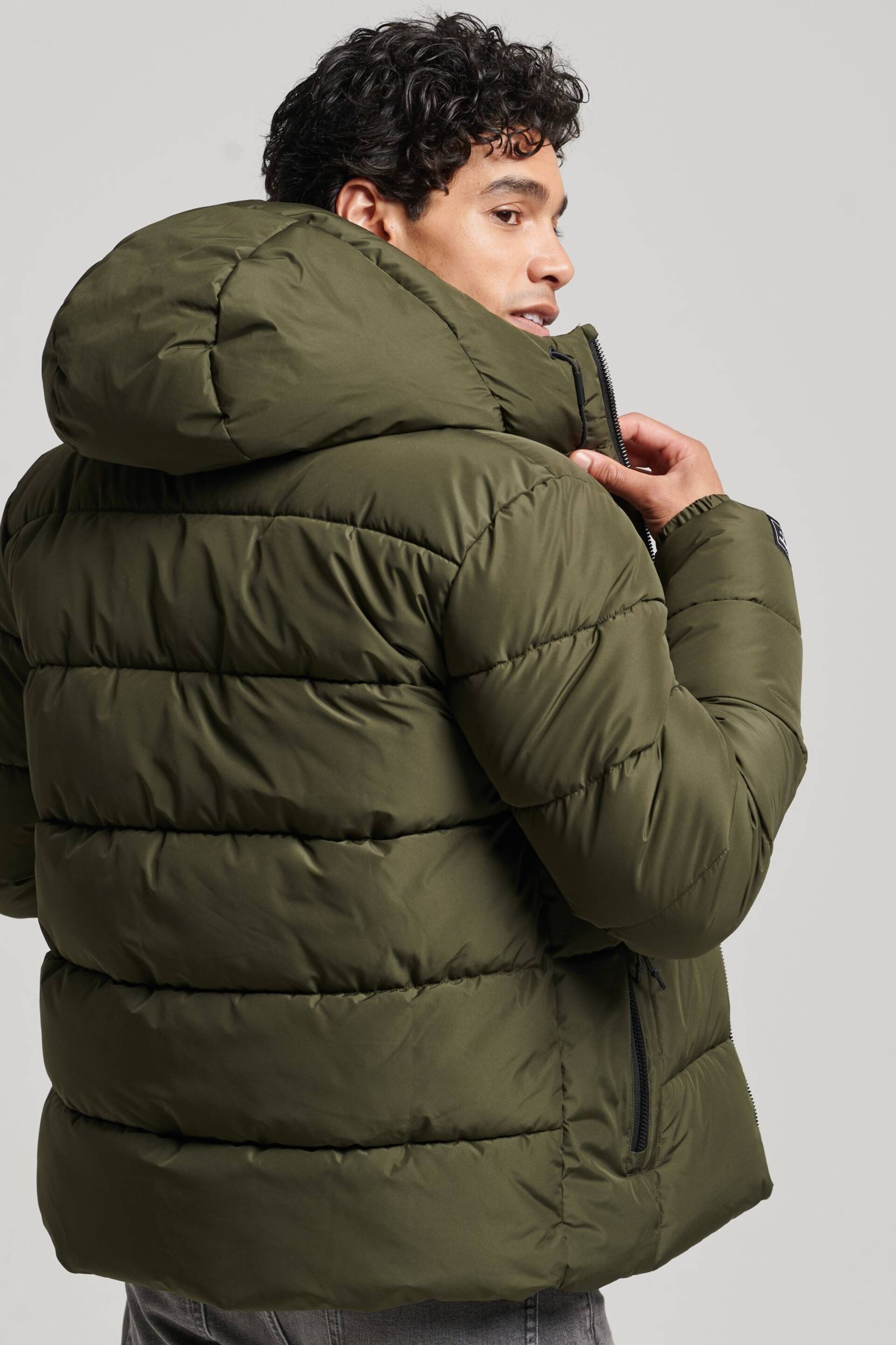 Superdry Dark Moss Hooded Mens Sports Puffer Jacket - Image 4 of 6