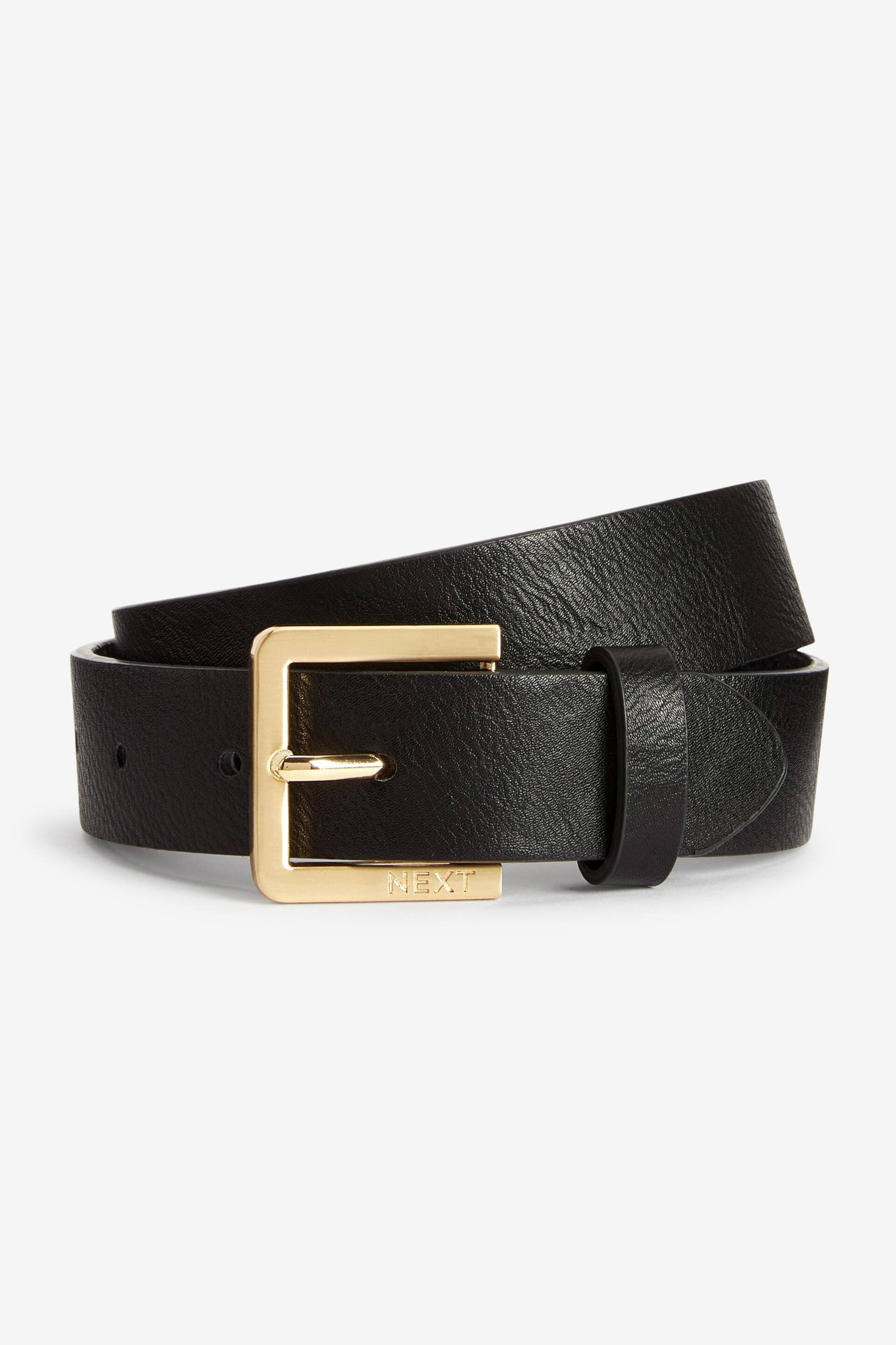 Black Leather Gold Buckle Belt - Image 1 of 1