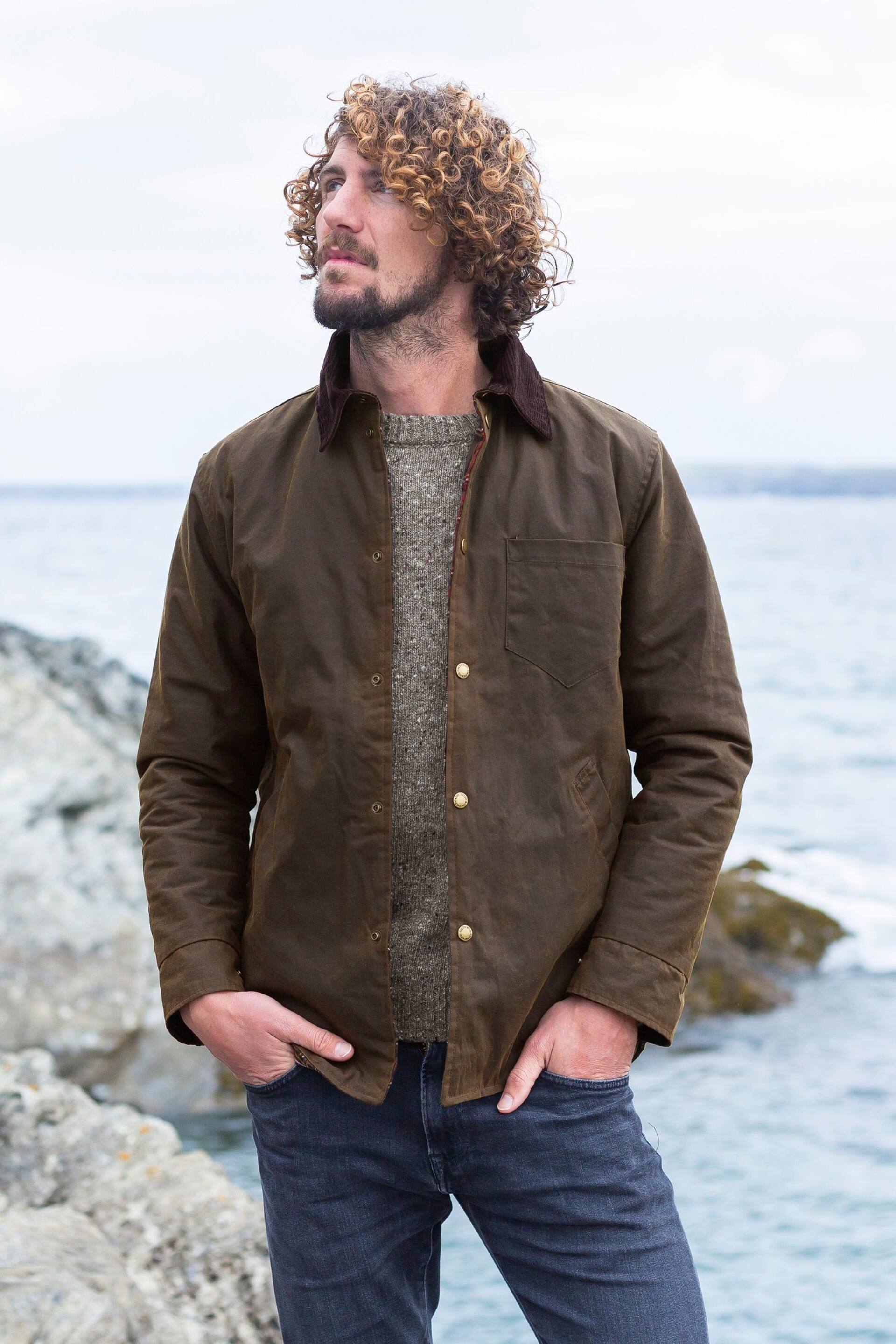 Celtic & Co. Mens Waxed Brown Cotton Overshirt - Image 1 of 9
