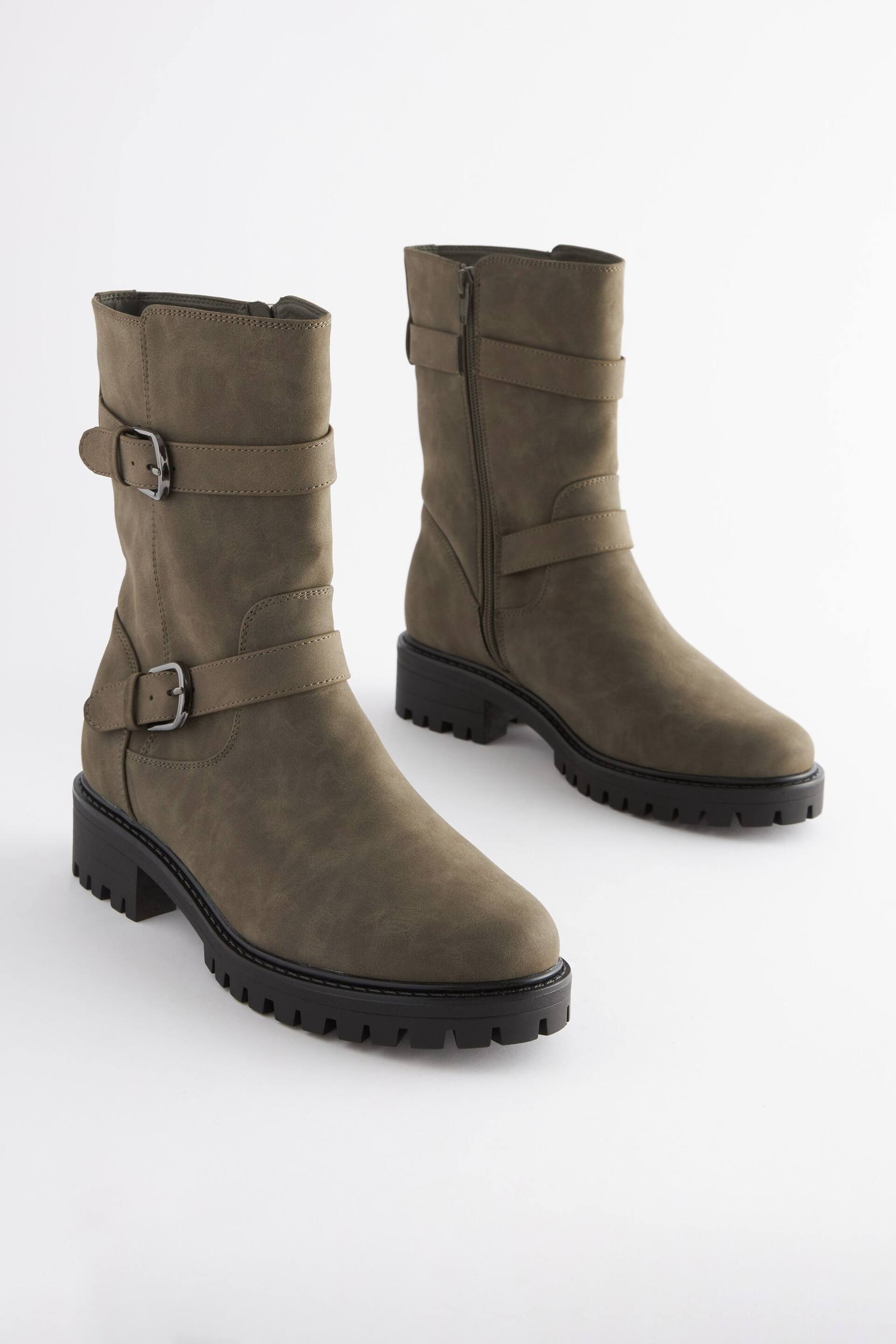 Khaki Green Regular/Wide Fit Forever Comfort® Buckle Biker Boots - Image 5 of 10