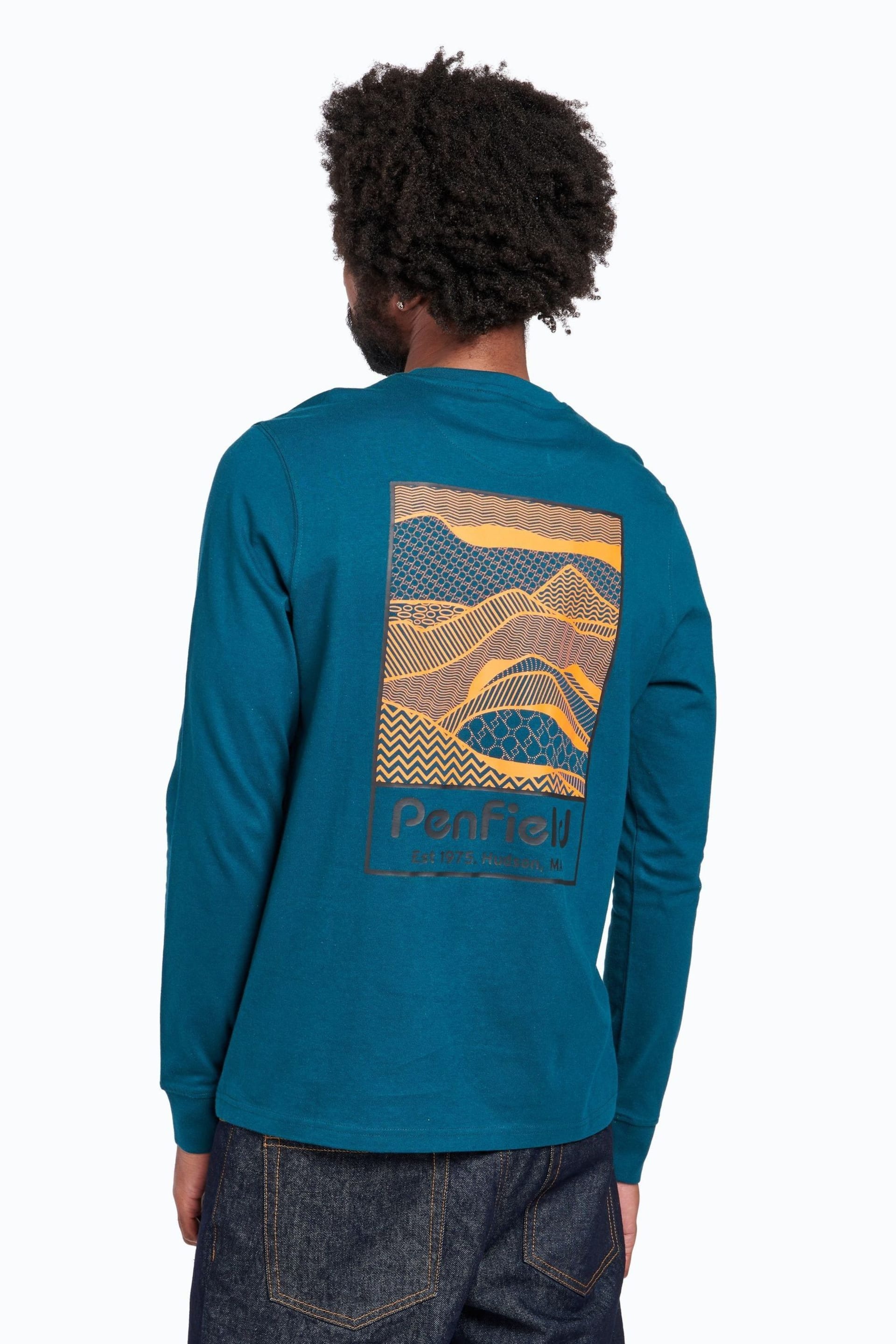 Penfield Blue Sketch Mountain Back Graphic Long-Sleeved T-Shirt - Image 2 of 7