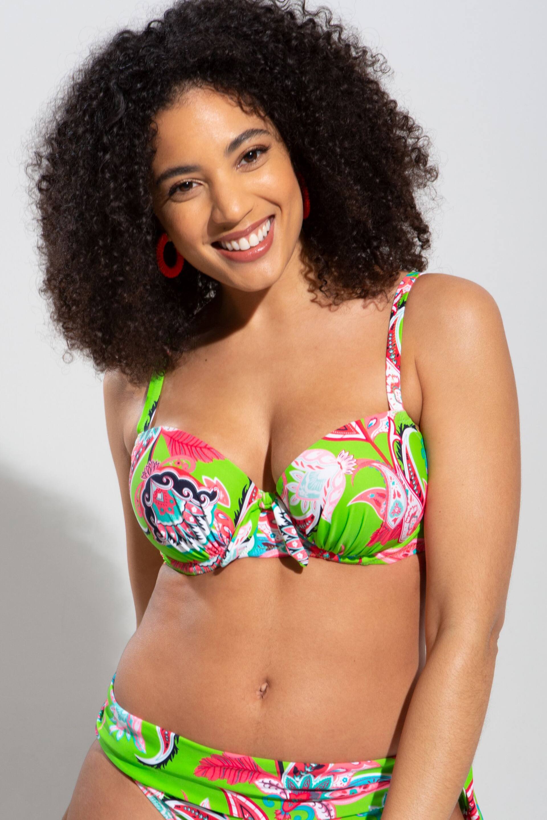 Pour Moi Green & Pink Multi Heatwave Halter Underwired Top - Image 1 of 5