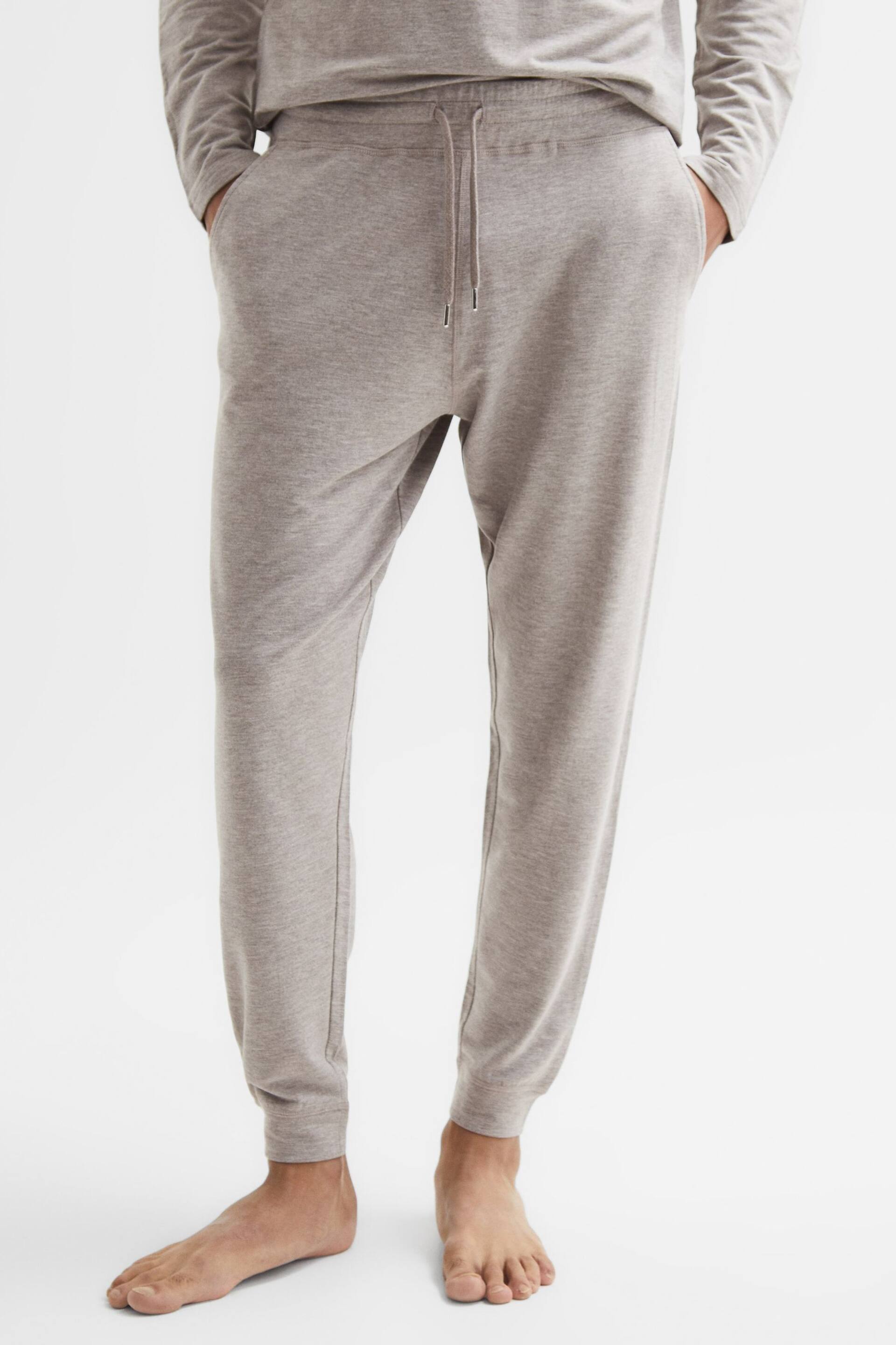 Reiss Taupe Melange Jose Drawstring Joggers - Image 1 of 5