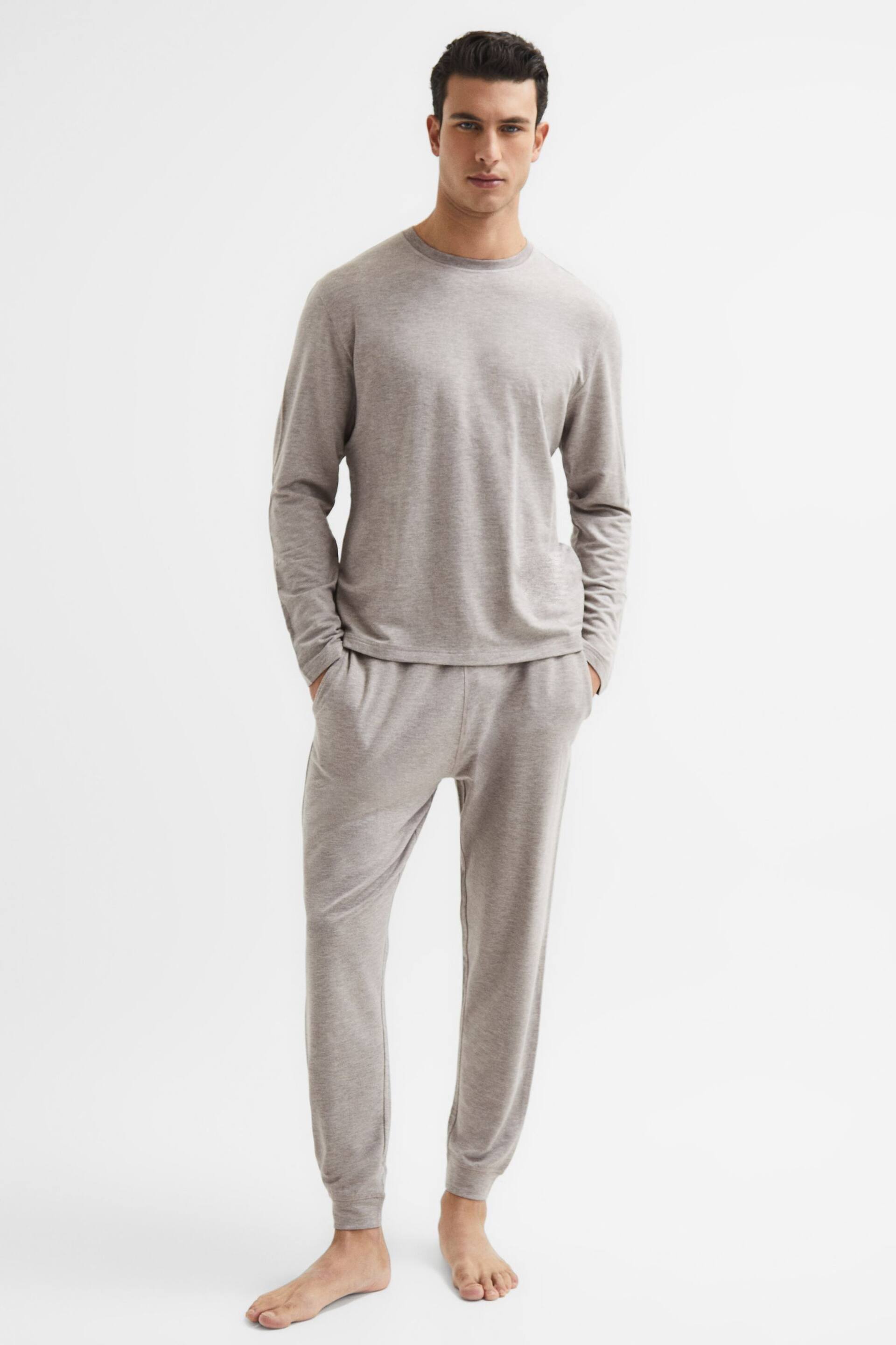 Reiss Taupe Melange Jose Drawstring Joggers - Image 3 of 5