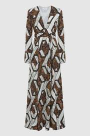 Reiss Brown Loren Petite Snake Print Plunge Maxi Dress - Image 2 of 9