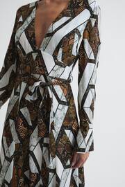 Reiss Brown Loren Petite Snake Print Plunge Maxi Dress - Image 4 of 9