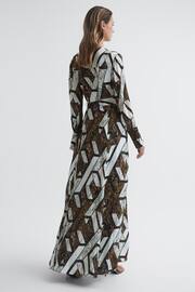 Reiss Brown Loren Petite Snake Print Plunge Maxi Dress - Image 5 of 9