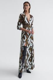 Reiss Brown Loren Petite Snake Print Plunge Maxi Dress - Image 7 of 9