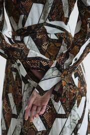 Reiss Brown Loren Petite Snake Print Plunge Maxi Dress - Image 8 of 9