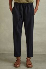 Reiss Navy Hailey Petite Tapered Pull On Trousers - Image 1 of 6