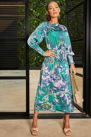 Chi Chi London Green Long Sleeve Floral Abstract Midi Dress - Image 1 of 5