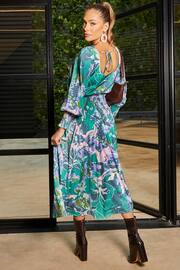 Chi Chi London Green Long Sleeve Floral Abstract Midi Dress - Image 2 of 5